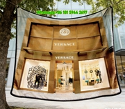 Versace Storefront Facade with Medusa Logo Print Flannel Throw Blanket in Warm Gold and White IMG_1591